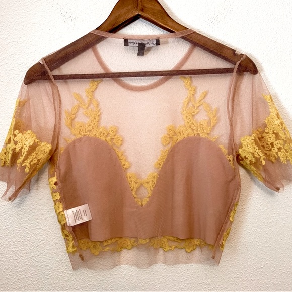 For Love and Lemons x Revolve embroidered Luau Crop Top in Primrose & Nude - Picture 5 of 7